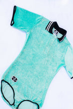 Load image into Gallery viewer, Marina Aqua Velour Polo Bodysuit
